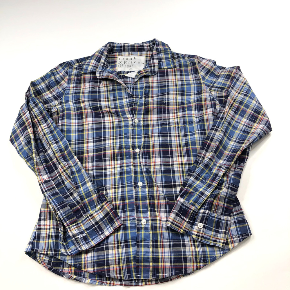 Frank & Eileen Small Women's Button Long Sleeve Plaid Shirt Blue